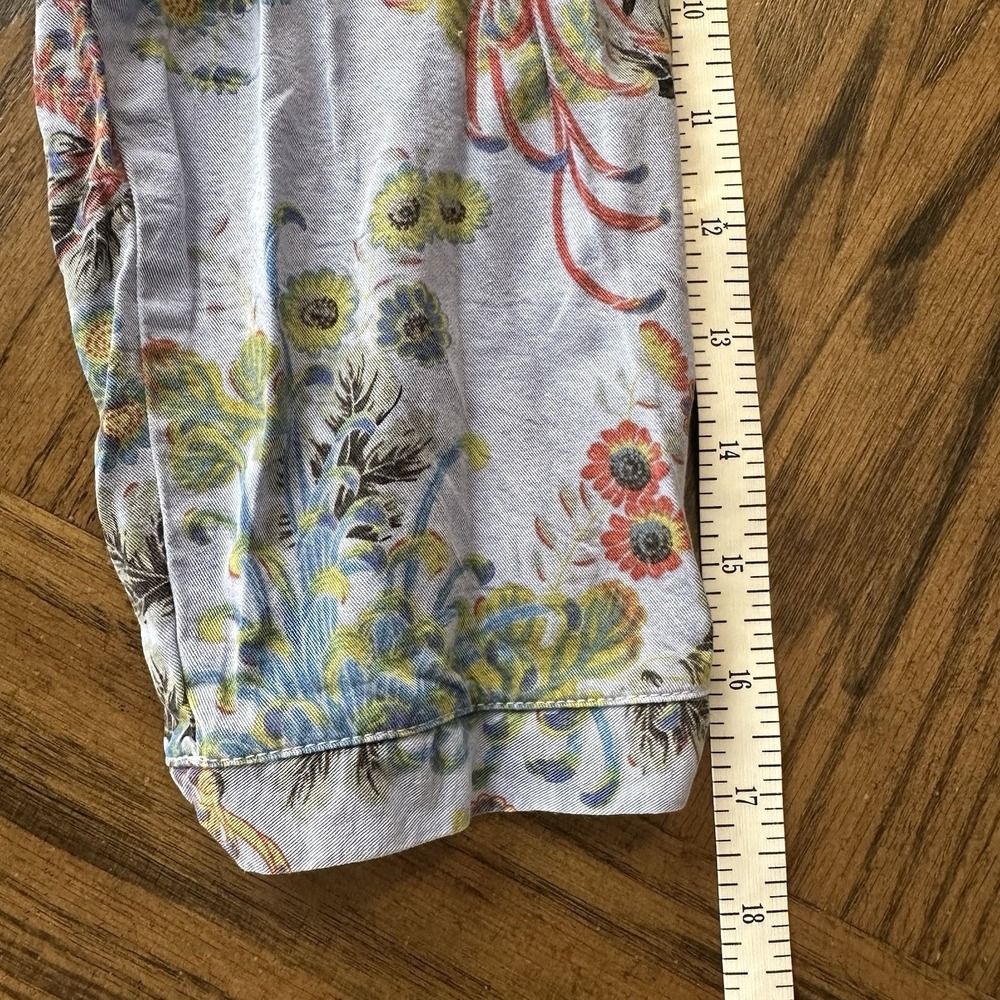 Tianello Blue Floral 3/4 Sleeve Mandarin Collar Button Princess Cut Womens Large - Picture 14 of 16